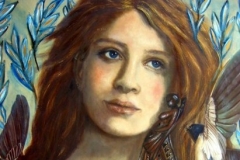 Girl with swallows and handharp